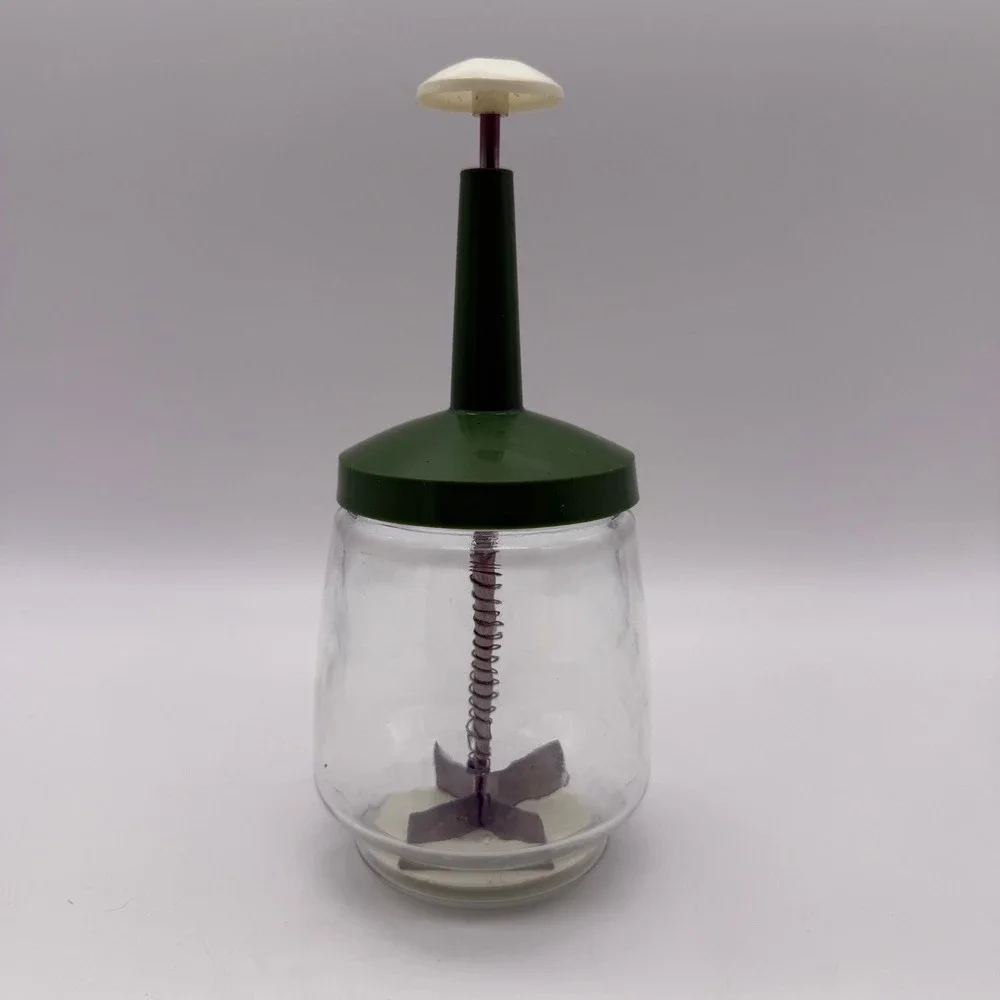 Federal Housewares Nut Vegetable Chopper Vintage Green Glass Manual Plunger